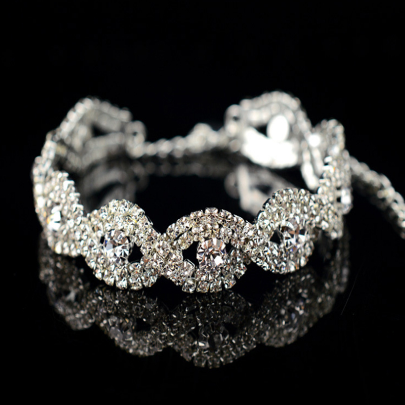 nouvelle lumineux femmes dame strass cristal argent métal chaîne Bracelet Bracelet de mariage bijoux