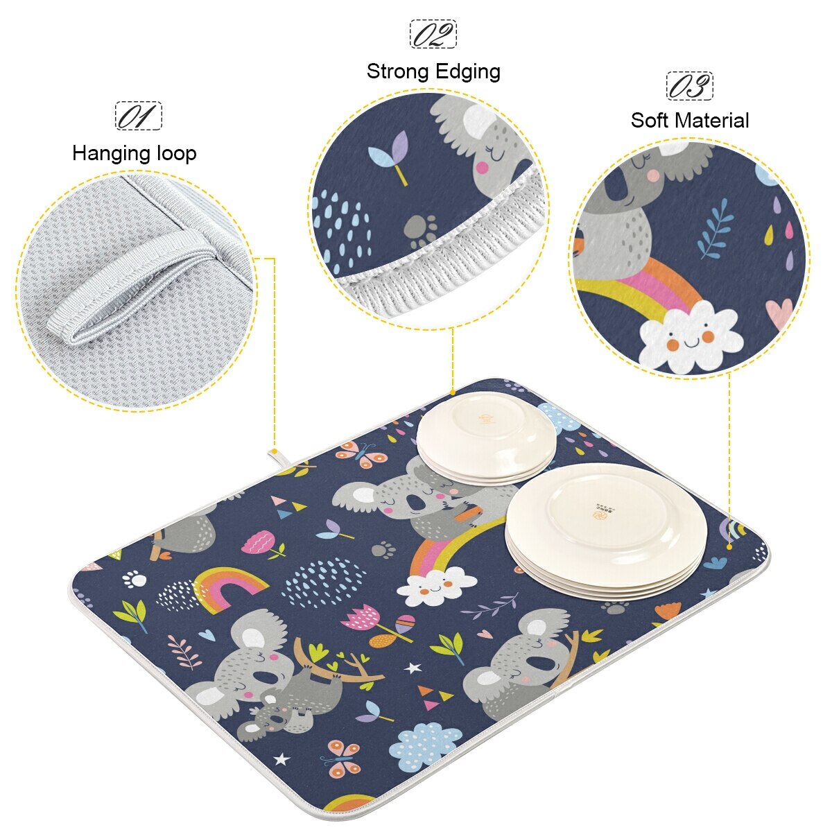 Cartoon Printed Tableware Pad Dish Mat Non-slip Microfiber Dish Drying Mat Kitchen Table Heat Insulation Anti Skid Pads Placemat