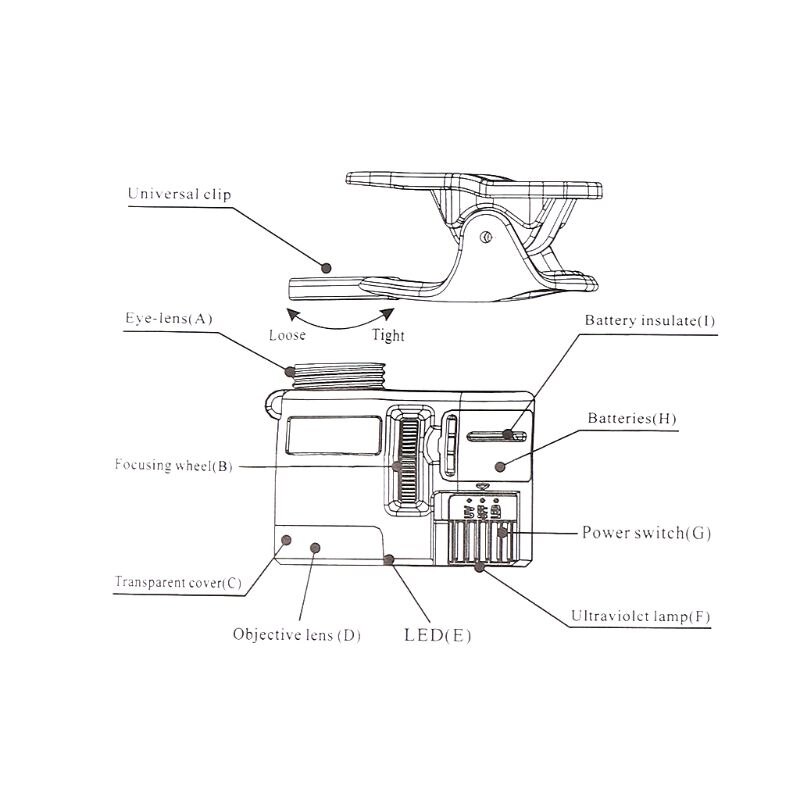 60X Microscope LED Magnifier Jewelry Loupe Lens Zoom Mobile Phone Camera Clip