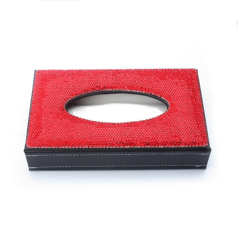 Voiture strass luxueux boîte à mouchoirs rangement serviette ensembles salle de bain Auto chambre serviette support de la boîte boîte à mouchoirs en cuir PU: Red  Cover