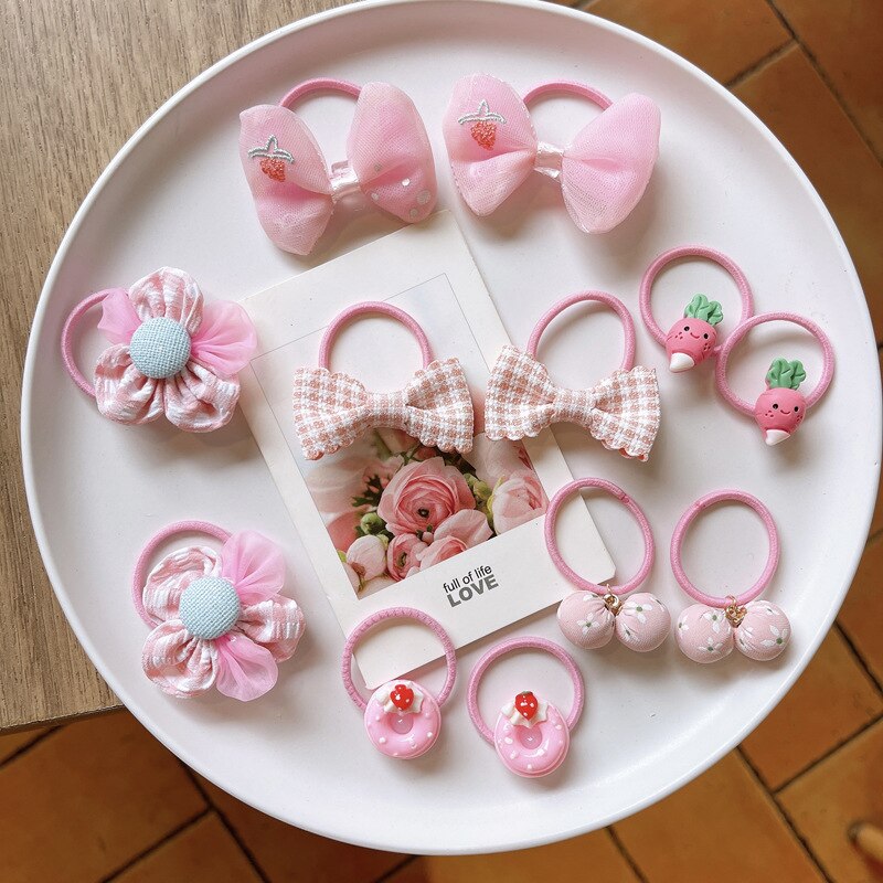 10 stücke Koreanische Süße Kawaii Baby Mädchen Elastische Haar Bands Stoff Blumen- Bogen Haar Seil für freundlicher Kleine Mädchen Haar zubehör: 12Stck Blumen-