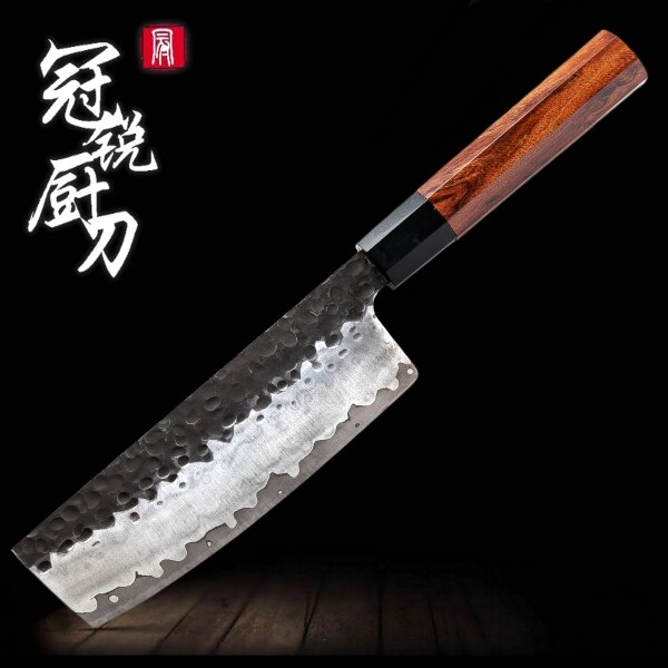 Handgemaakte Keukenmessen Chef Cleaver Mes Japanse AUS10 Hoge Carbon Staal Milieuvriendelijk Koken Gereedschap Natuurlijke Houten Handvat: 6.7 inch nakiri