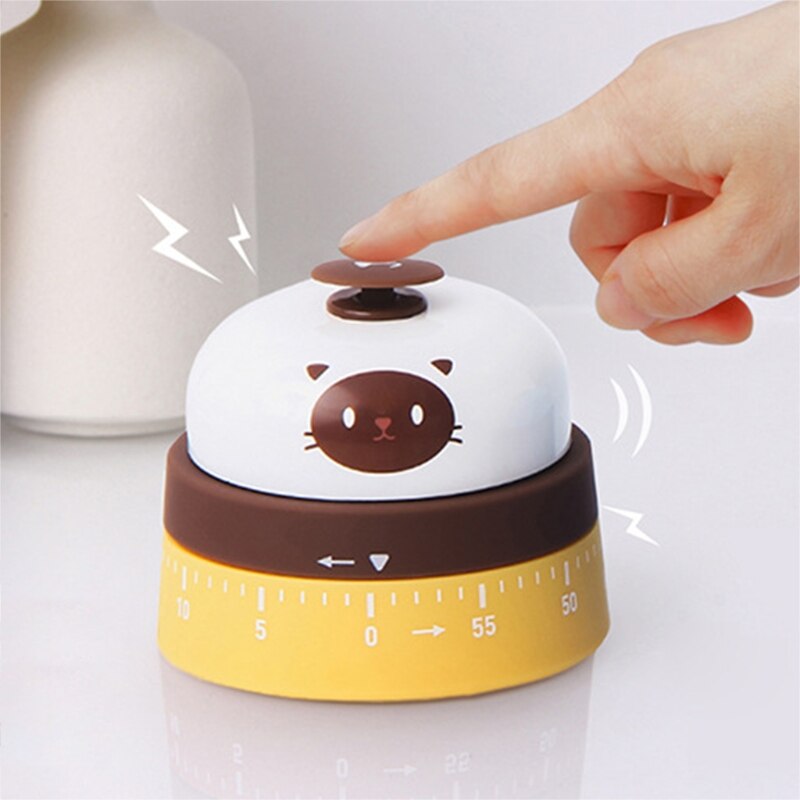 Cute Kitchen Timer Mechanical Reminder Call Bell Button 60 Minutes Countdown Timer for Cooking Reading Baking Tool Kitchen Use
