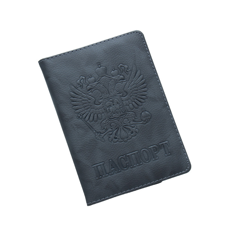 Russian Passport Cover Women Passport Case Men Travel Passport Holder Leather Credit Card Holder ID&Document Card Case: Light Black A