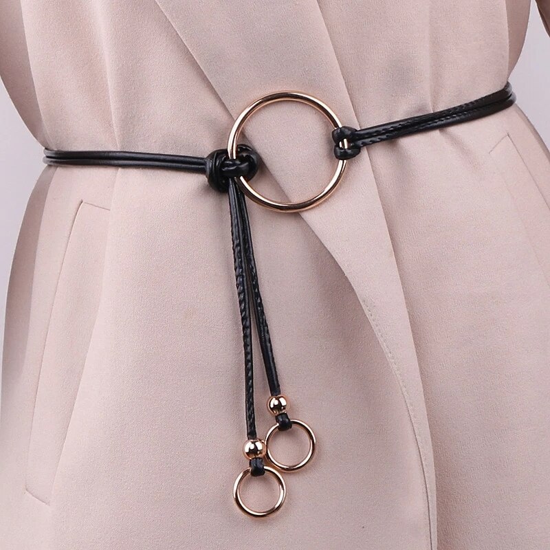 Cinturón elástico anudado para mujer, cintas decorativas, vestido ceñido en la cintura, cadena de cuero PU,