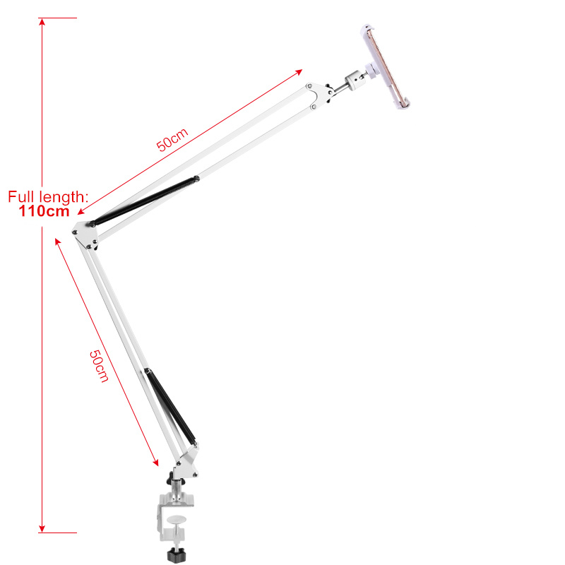 Verstellbarer bett-tablet-ständer mit 110cm langen armen, universeller drehbarer tischhalter, freihändige handyhalterung: Weiß