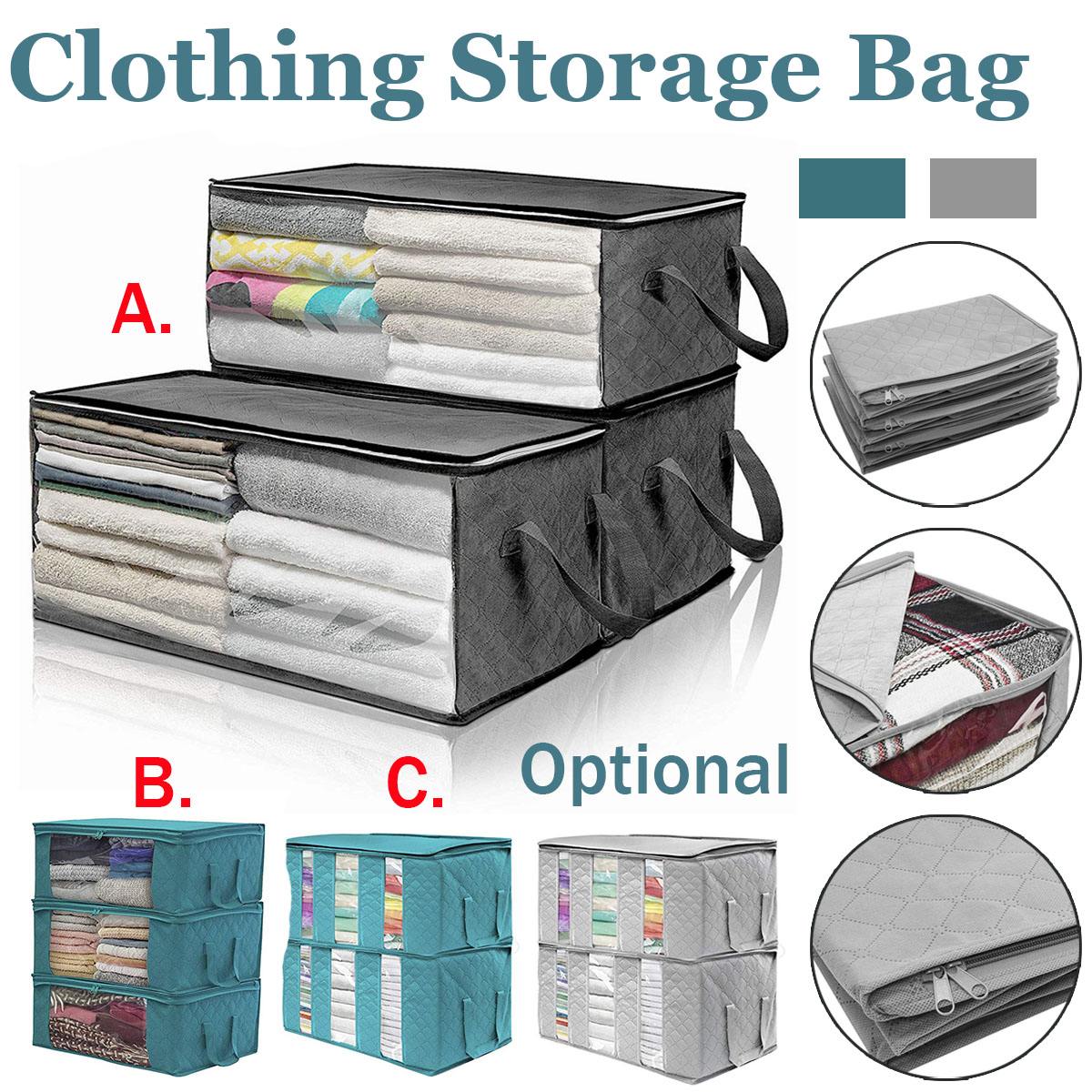 Non-Woven Fabric Folding Storage Bag with Zipper Dustproof Moisture-proof Clothes Quilt Storage Case Holder Organizer Save Space
