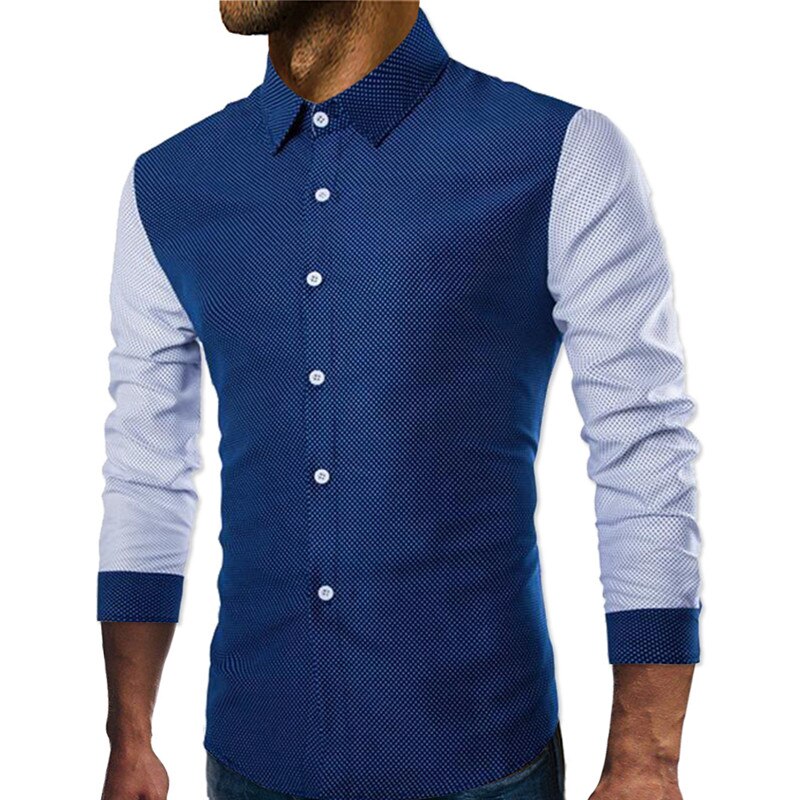 Patchwork à pois imprimé Chemise hommes nouvelle coupe mince à manches longues hommes robe chemises affaires décontracté Chemise Homme