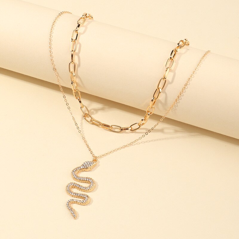 Punk Style Crystal CZ Snake Pendants Long Chain Women Female Necklace Gold Color Necklace Jewelry Gothic Collar Bijoux