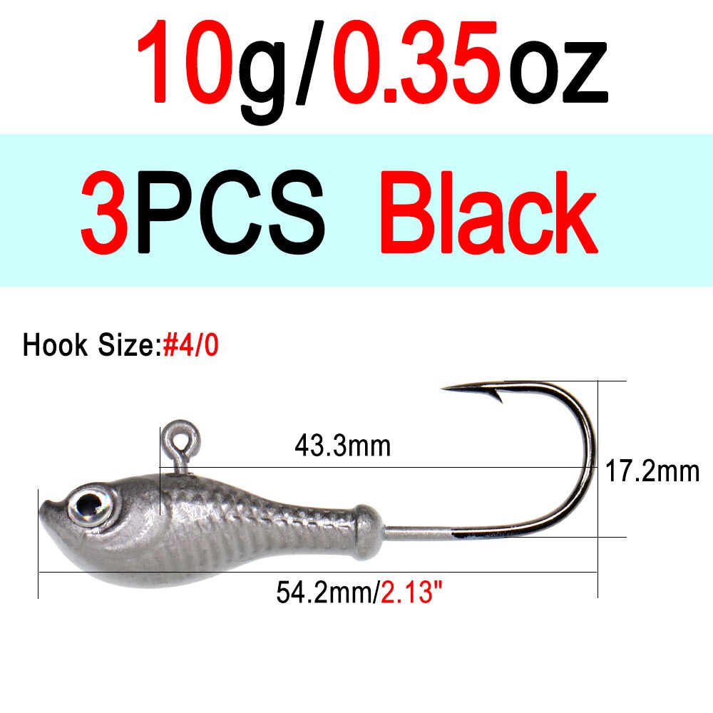 ICERIO 3 stücke 10g 14g 28g glühen Angeln Locken Metall Swimbait Jig Köpfe Haken Bucktail Jig Köpfe salzwasser Wackeln Köder Halfter Haken: 3Stck 10g  Schwarz