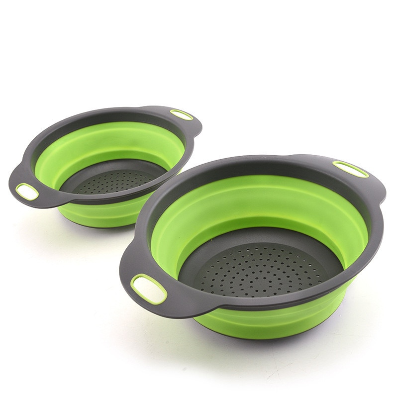 Escurridor retráctil de silicona para lavar platos, cuatro colores opcionales, tamaño redondo, canasta de lavado de frutas plegable