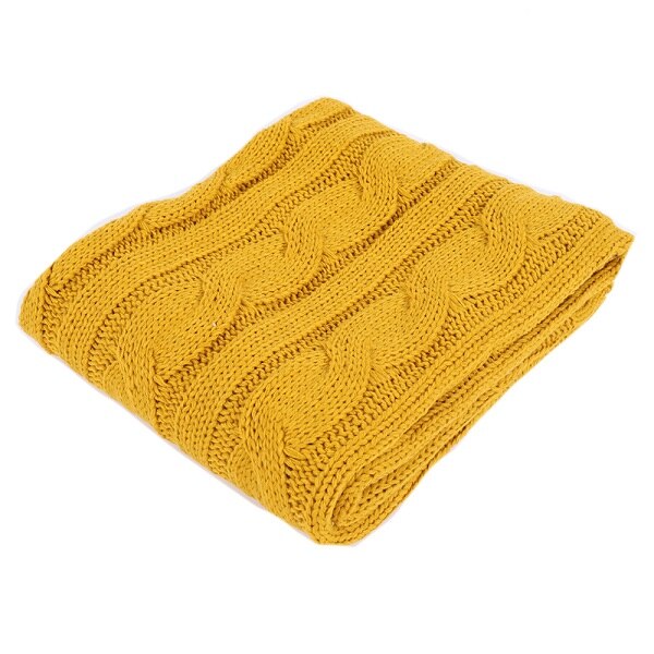 Battilo Cable Knit Throw Blanket, Acrylic Soft Cozy Snuggle TV Blanket, All Seasons Suitable for Adults and Kids, 50"x60": Mustard
