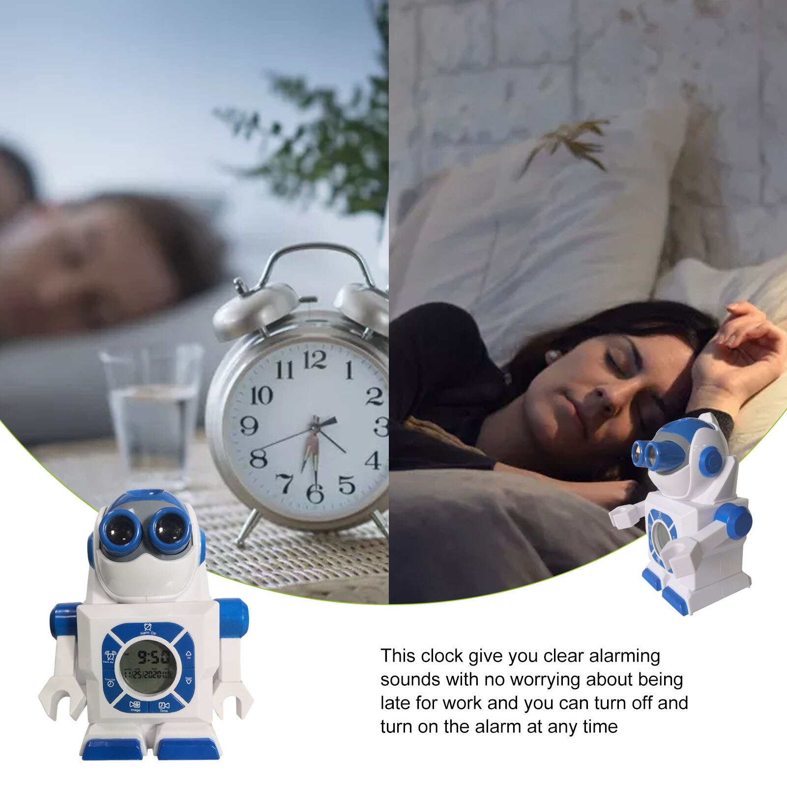 Réveil à Projection Robot, espace , horloge amusante, dessin animé, petite horloge
