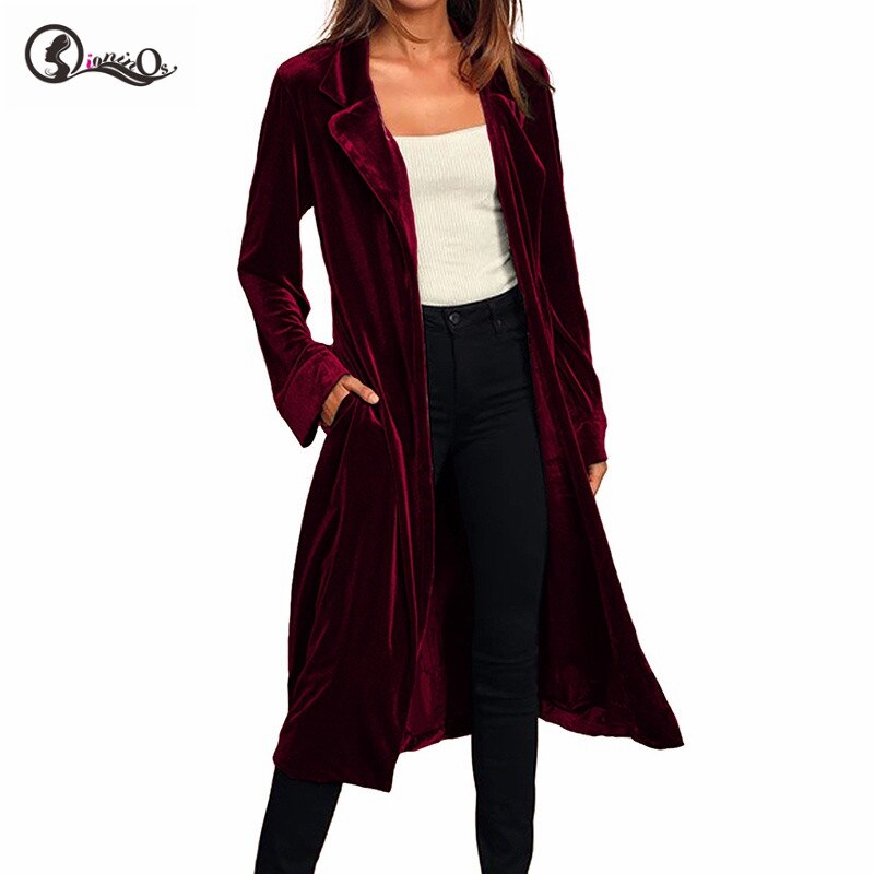 Spring Coat Cardigans Women Trench Long Coat Female Sashes Outwear Velvet Long Cardigan Trench