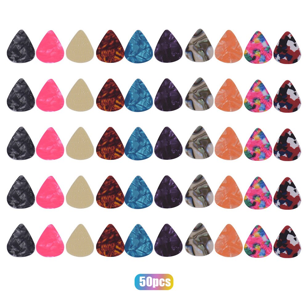 Unids/pack de 100 púas para guitarra de celuloide para bajo guitarras acústicas eléctricas (colores y grosor 0,46mm/0,71mm/0,96mm aleatoria): 50pcs