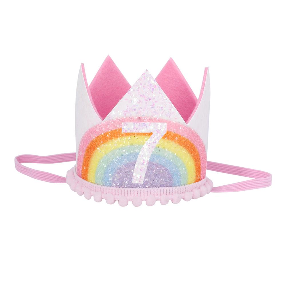 Chicinlife 1-8 år gammel regnbuebursdag kronehatt gutt jente bursdagsfest dekorasjon baby dusj hvitt måke bursdagshatt: 7