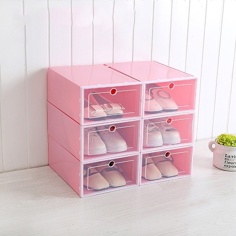 Plastic Foldable Shoes Box Transparent Storage Shoe Box Drawer Organizer Household DIY Shoebox Drawer Divider Home Storage: Pink