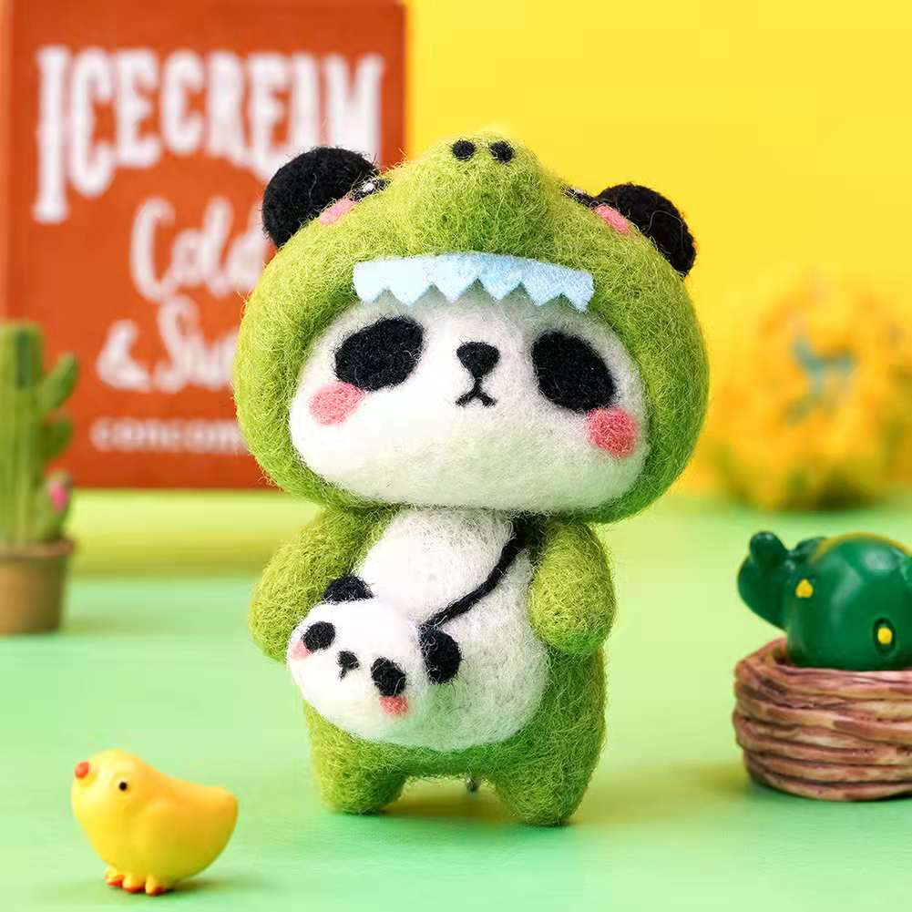 Juguete semiterminado de fieltro de lana de Panda, accesorios para muñecas DIY, aguja de fieltro de lana, conjunto de agujas de tejer, accesorios de artesanía de Navidad: Dinosaur Panda