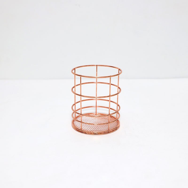 Panier de rangement en fer forgé Rose doré, panier de rangement en métal, porte-stylo, de bureau, de papeterie de finition: ROSE GOLD-YUAN