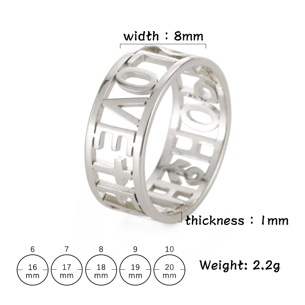 COOLTIME LOVE FAITH HOPE Couple Rings for Women Cross Heart Stainless Steel Wedding Engagement Ring Jewelry: 8 / silver color
