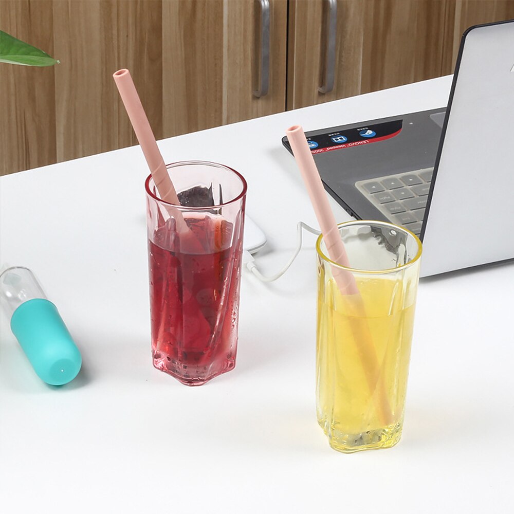 Reusable Silicone Drinking Straws Set Long Flexible Straws With Cleaning Brushes For Tumbler Bar Party Straws 6Pcs