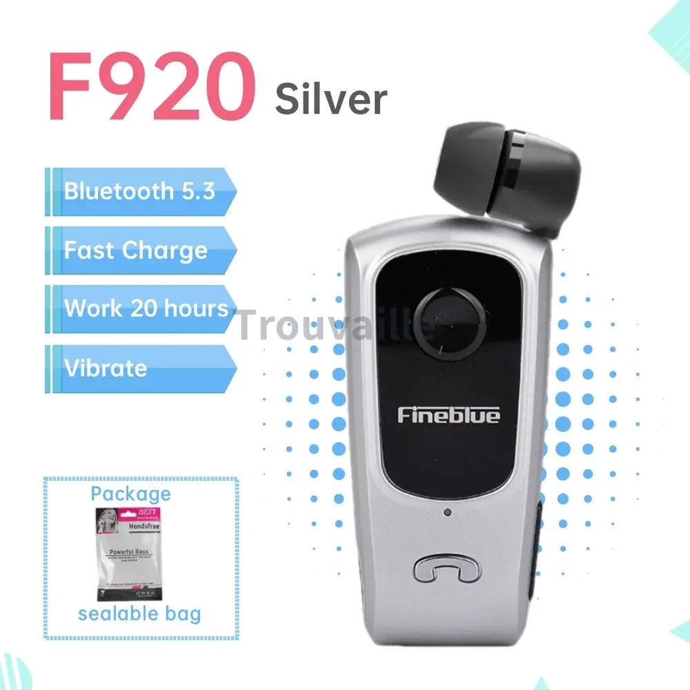 Fineblue F920 Wireless Bluetooth Headset Heaphones in Lotus Earphone with Clip Handsfree Retractable Earphones F520 F580 K55 K65: Sky Blue