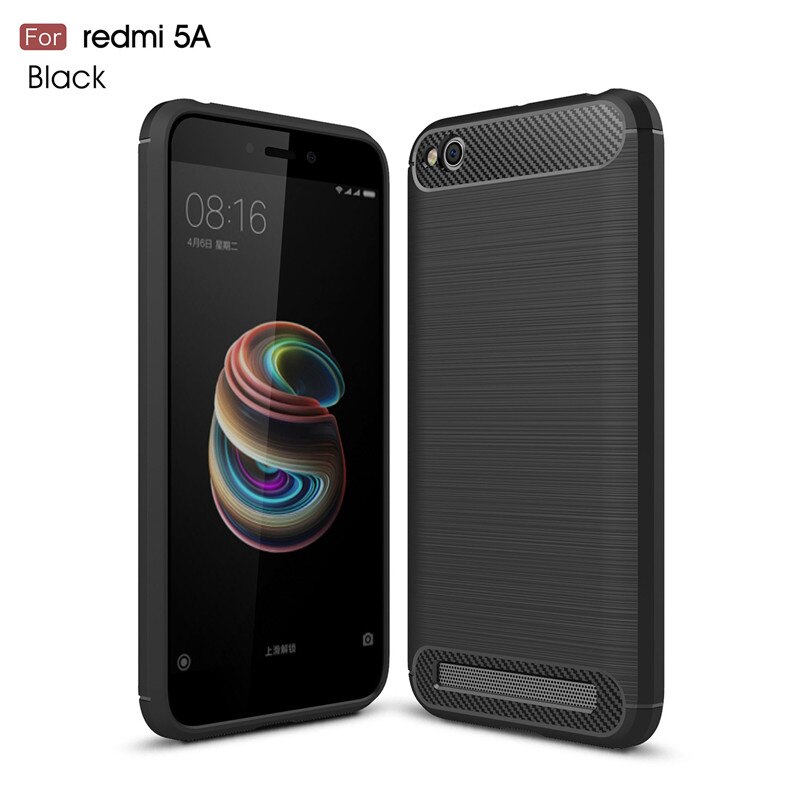 Voor Xiaomi Redmi 5A Case Siliconen Koolstofvezel Zware Schokbestendig Volledige Protector Ingericht Soft Tpu Case Voor Xiaomi Redmi 5A cover: Black