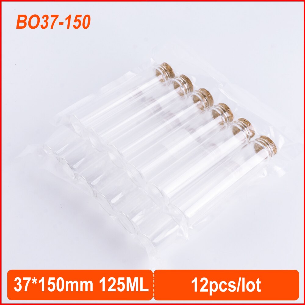 37*150mm pequeña de 125ml vidrio frasco vacío con corcho tapón pequeños frascos de vidrio boda decorativa deseo frascos de vidrio botella de almacenamiento botella de 12 Uds: Default Title