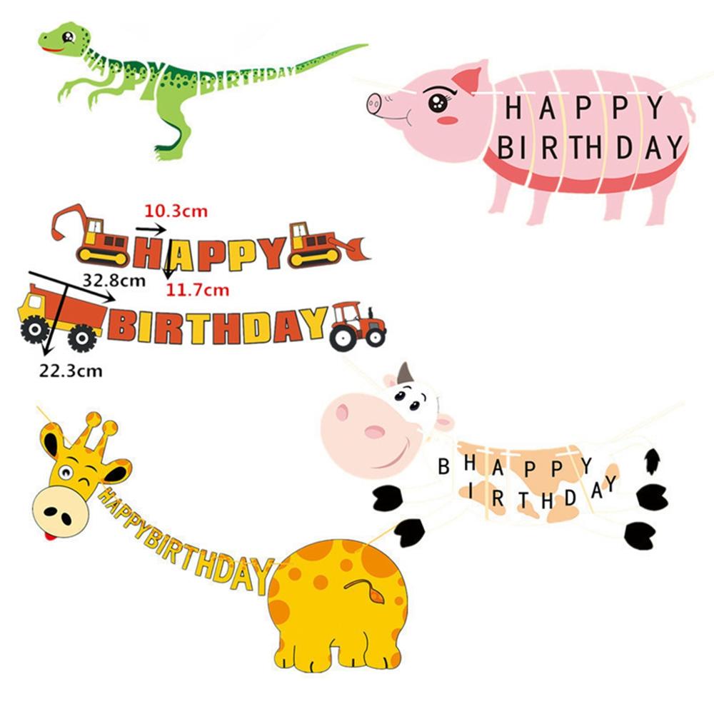 Jungle Safari Fête D'anniversaire Bannière Dessin Animé Vache Girafe Cochon Guirlande Drapeau Un 1st Anniversaire Fournitures Animaux Des Bois Décor de Fête