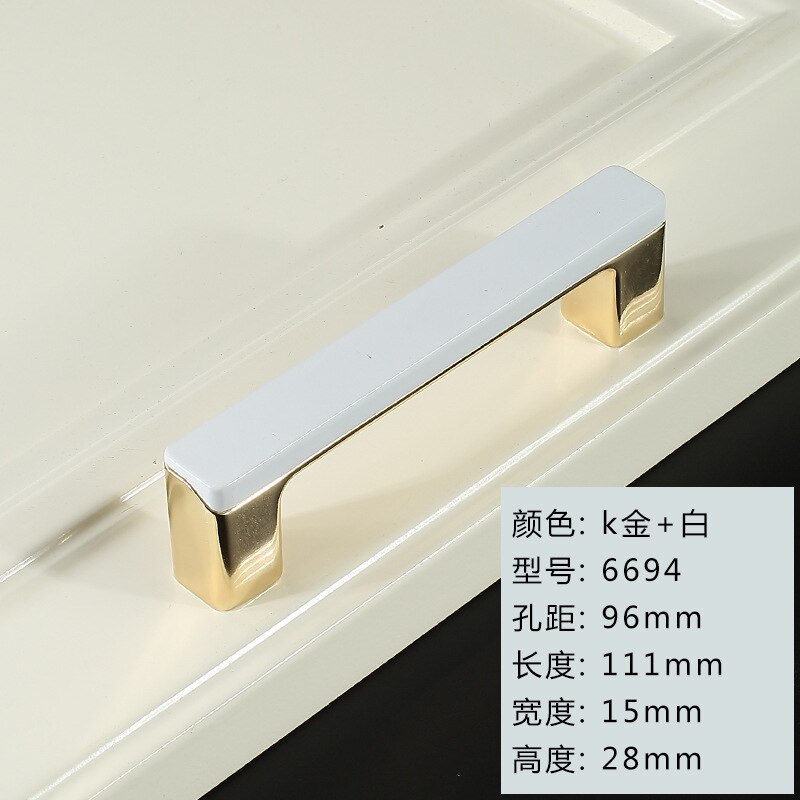 Furnitur Cabinet Handl Closet Handle Modern Simple Platinum Square Room Door Handles Modern Zinc Alloy: 96mm - Gold white