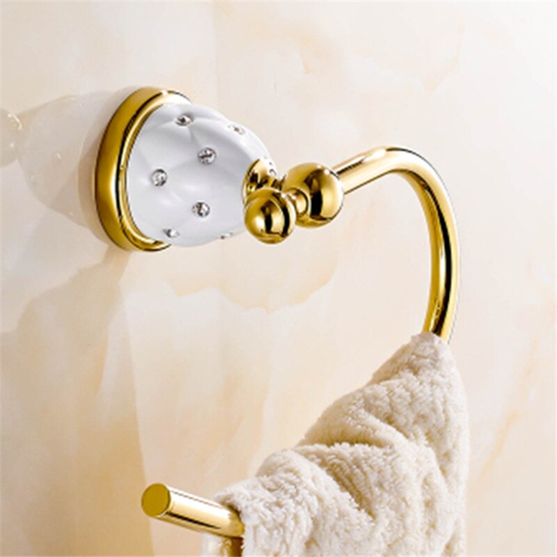 Håndklæde ringe massiv messing guld håndklædeholder badehylde håndklædestativ bøjler luksus badeværelse tilbehør vægmonteret håndklædestang: Stil 6