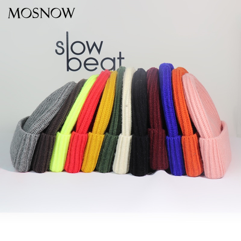 Vinterhue strikket kort beanie ensfarvet melon kasket kvinder mænd hip hop kalot unisex street retro casual hat