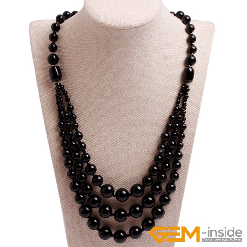 Handmade 8-12mm Beaded Stone Necklace Jewelry 19 inch DIY Long Necklace Jewelry For Women: black agate