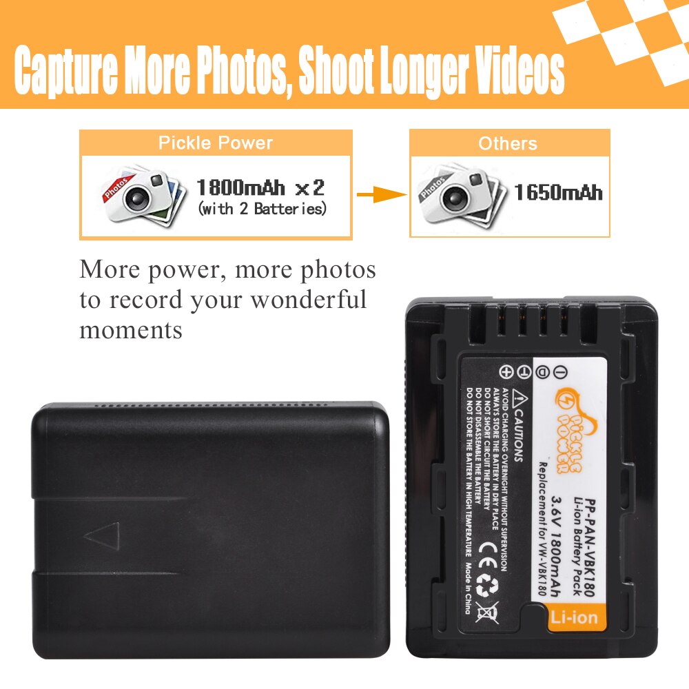 Vw-vbk 180 akku + kaksois-usb-laturi panasonic sdr -s45 s50 s50a s50k s50n s70 s70k s70s s70n s71 s71k hc -v100m v300m v500.:lle