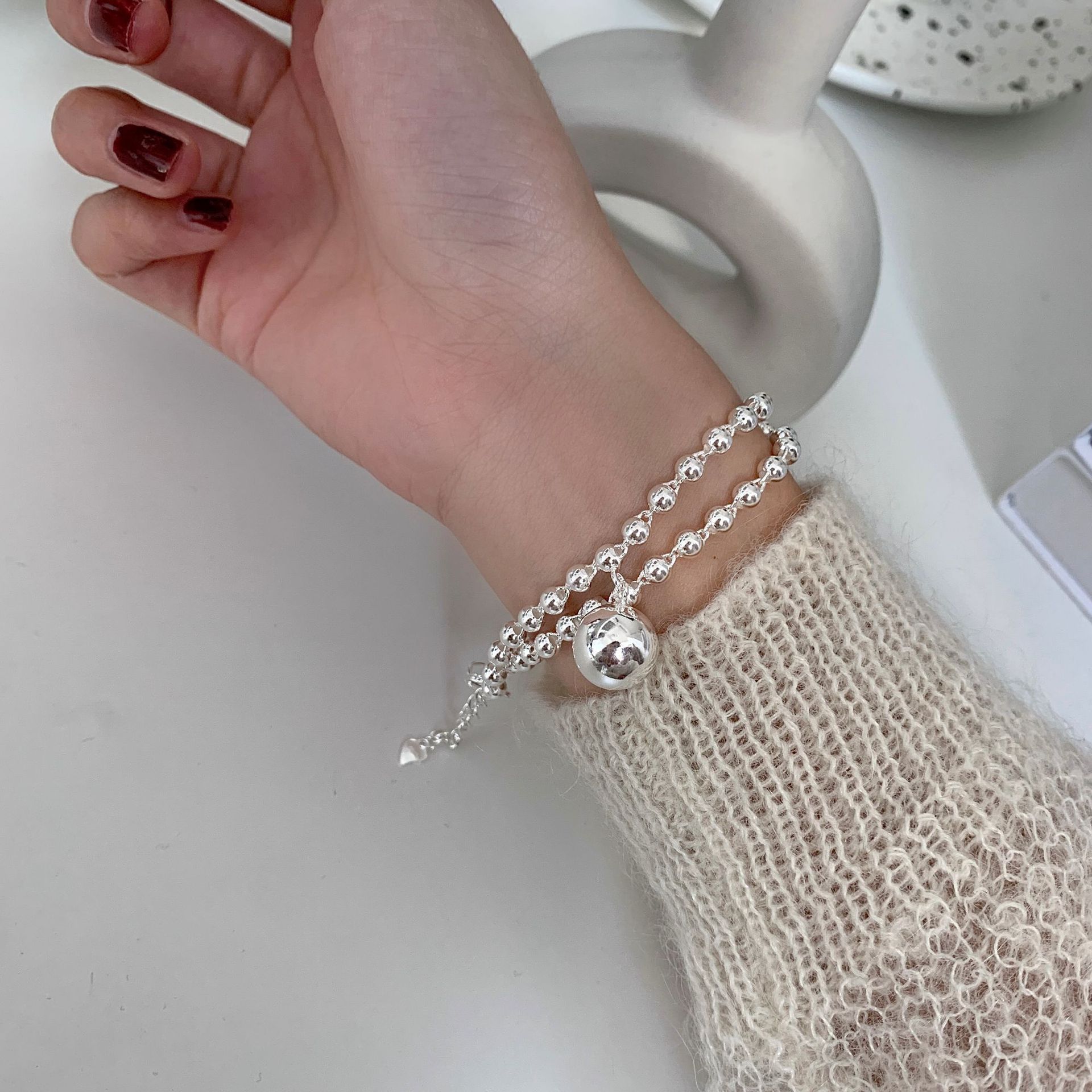S925 braccialetto in argento Sterling per donna braccialetto palla coreana semplice studente braccialetto gioielli all&#39;ingrosso