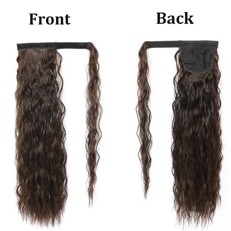 Rosa Ster Lang Krullend Synthetische Paardenstaart Voor Vrouwen Met Synthetische Wrap Around Magic Plakken Maïs Clip In Haarstukje Zwart Nep haar: Dark Brown 4
