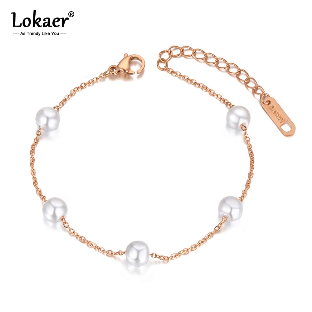 Lokaer Titanium Rvs 5Pcs White Pearl Charm Armbanden Voor Vrouwen Bohemen Zomer Strand Ketting Armband Sieraden B20081
