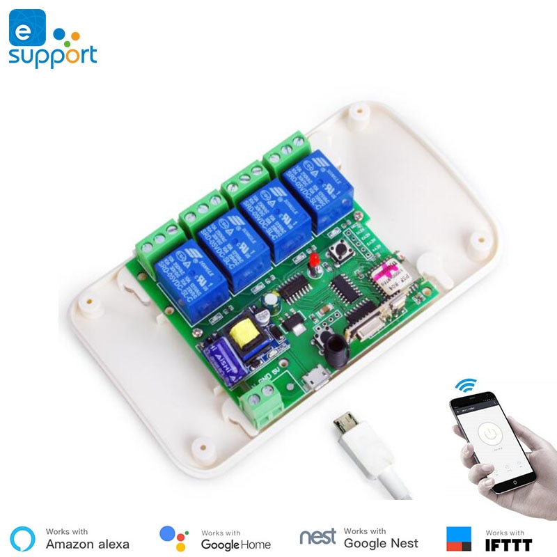 Ewelink smart DC5V/DC 7V-32V/AC 90V-250V 4 Channel inter-locking/inching/self-locking wifi+RF 4C switch for DIY smart home