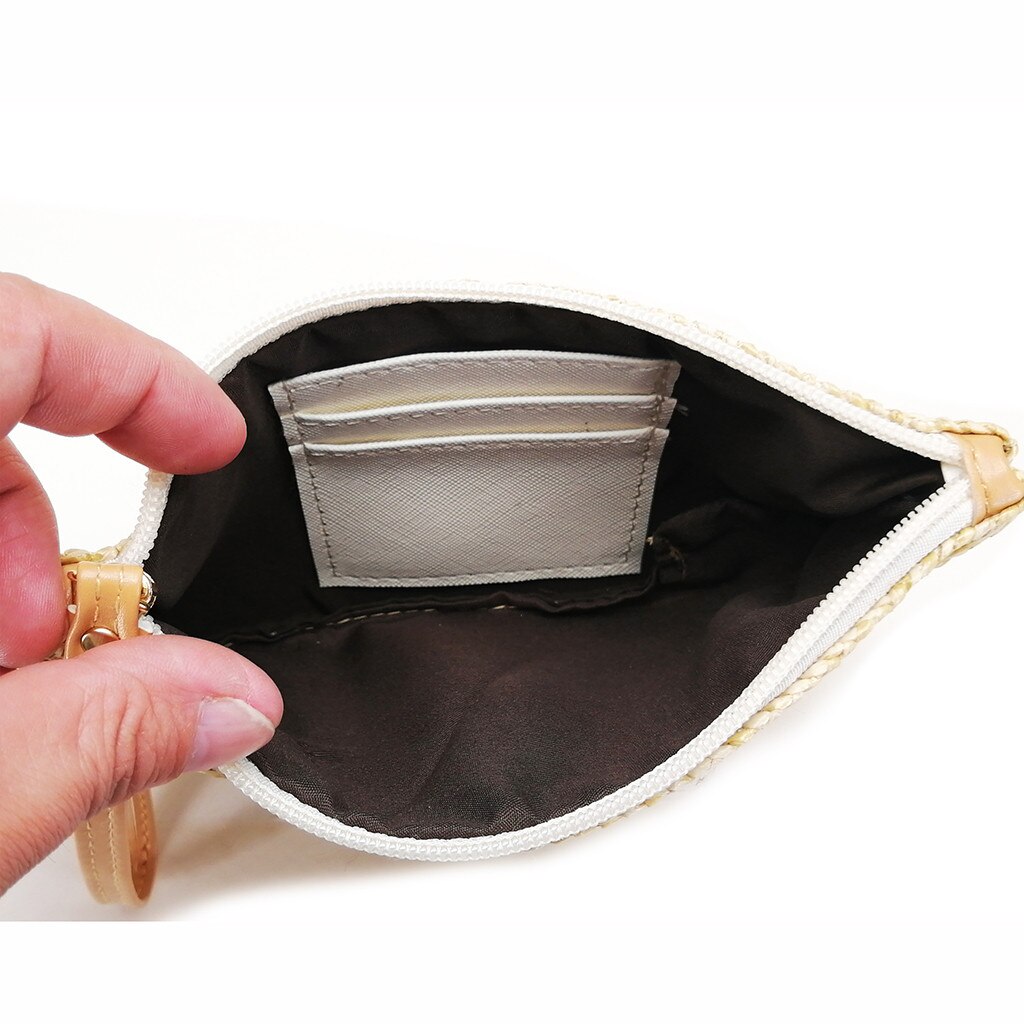 Straw Weave Day Cluthes Women Bohemia Beach Hand Bags Lady Summer Style Portable Weaving Handbag Zip Mini Clutch Pouch