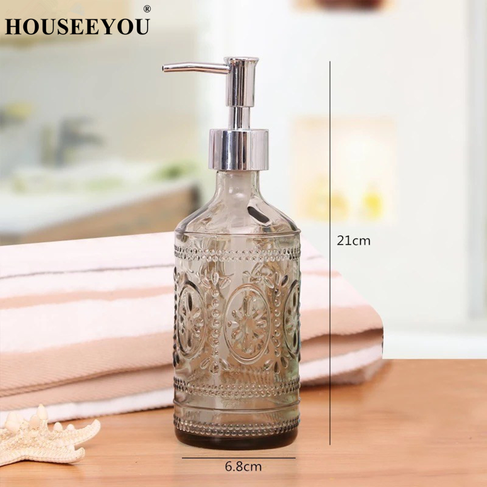 European Style Glass Hand Sanitizer Bottle Lotion Bottles Bath Shower Gel Shampoo Press Liquid Soap Dispenser Bathroom Supplies