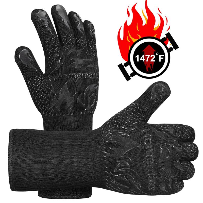 Guante térmico para horno, resistente a menos de 800 ℃, algodón, silicona, protector, guantes para cocinar a la parrilla, accesorios para hornear, 1 par: E Black