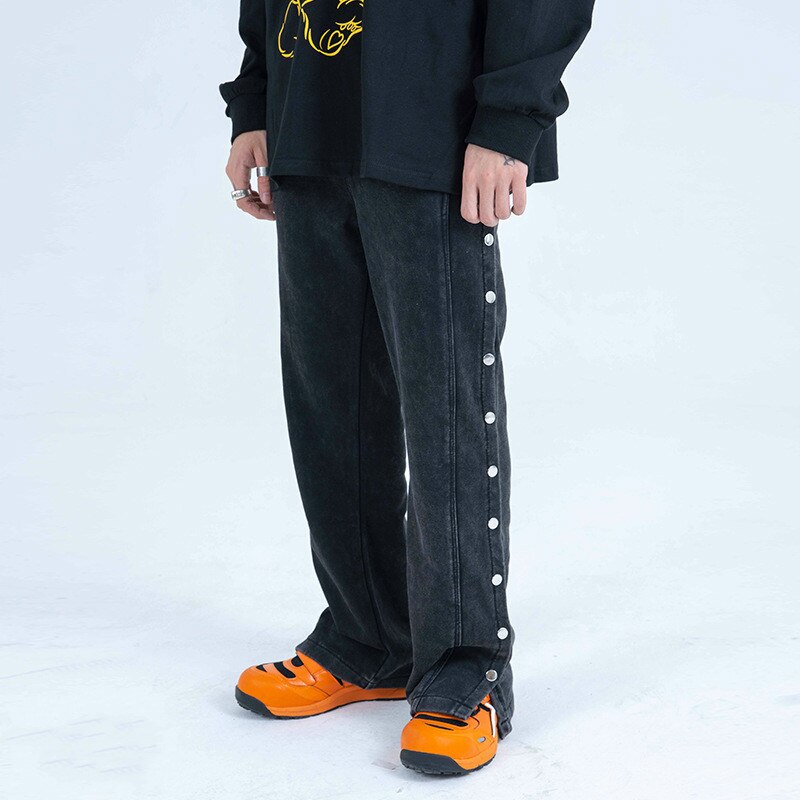 Hommes côté boucle Vintage Style ancien pantalon droit décontracté homme Streetwear Hip Hop pantalon survêtement pantalons de survêtement