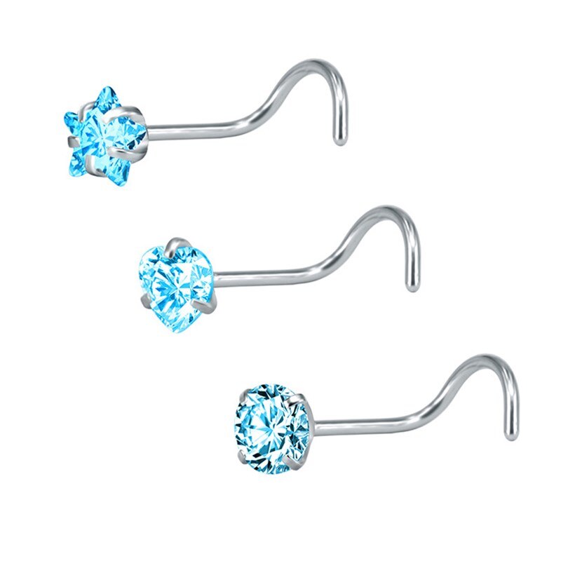 3- teiliges einstellen nasenstecker aus kristall, nasenring-stecker-einstellen, nasenpiercing-schrauben aus edelstahl, nasenseptum-durchbohren-schmuck
