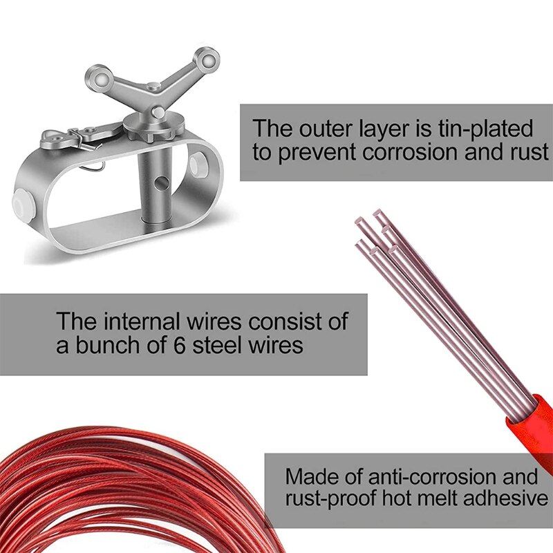1 Set Winter Swimming Pool Cover Cable and Winch Kit 100ft Plastic Coated Steel Wire Aluminum Spring Loaded Tightener for Above