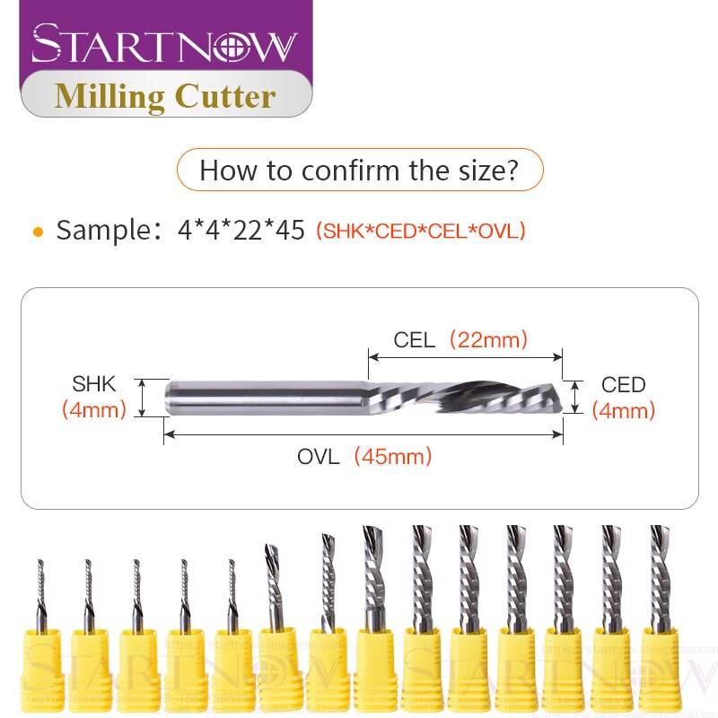 Startnow 5 pièces/lot fraise à coupe vers le bas fraise en bout à cannelure unique 3.175/4/6 carbure de tungstène CNC outil routeur gravure spirale Bits