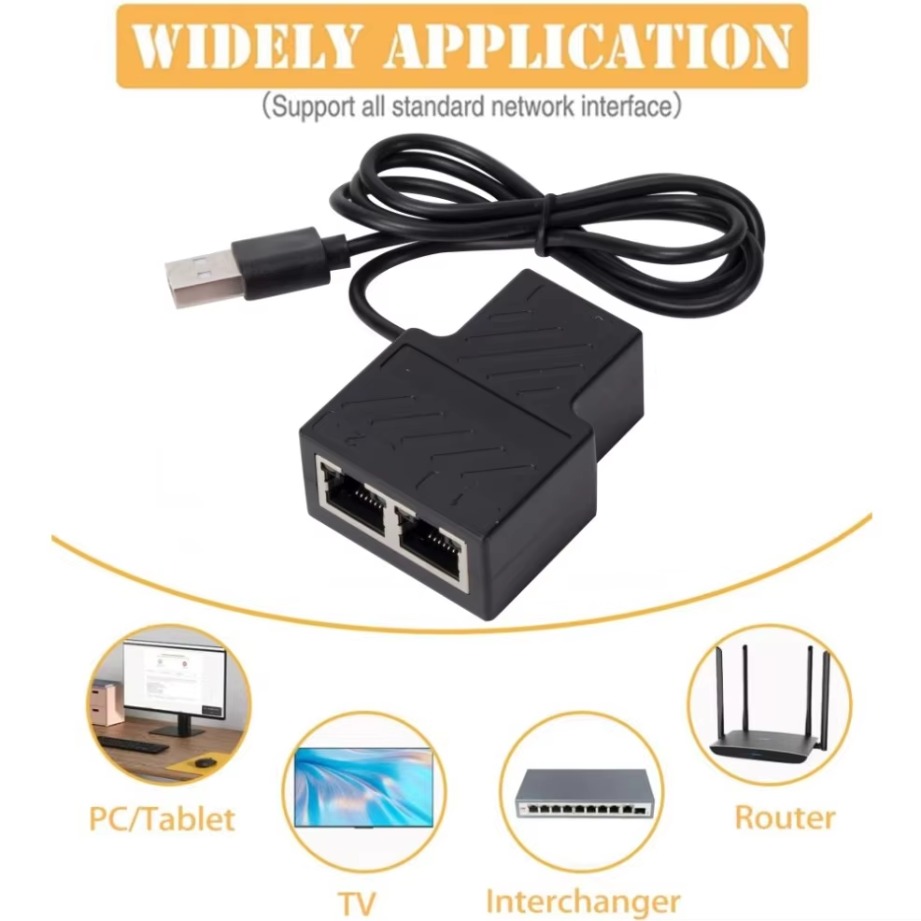 Ethernet Splitter 1 to 2 RJ45 100Mbps Dual Port Ethernet Cable Network Splitter Cable Extender for PC Laptop TV Router computer