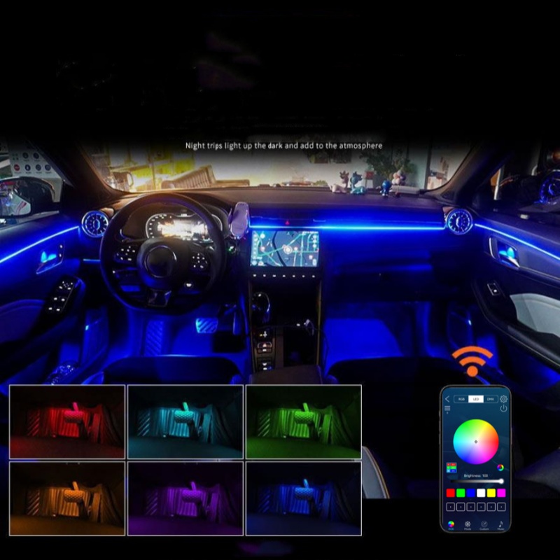 Luz ambiental LED sinfónica para coche 64 RGB guía de luz acrílica Interior atmósfera de decoración de coche de fibra óptica 18/14/10/6 en 1 Universal
