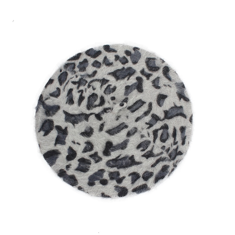 Kvinnor faux leopard baskertryck vinterhatt röd flicka konstnär brun fransk hatt ull kashmir vår kvinnlig vintage platt keps: 9