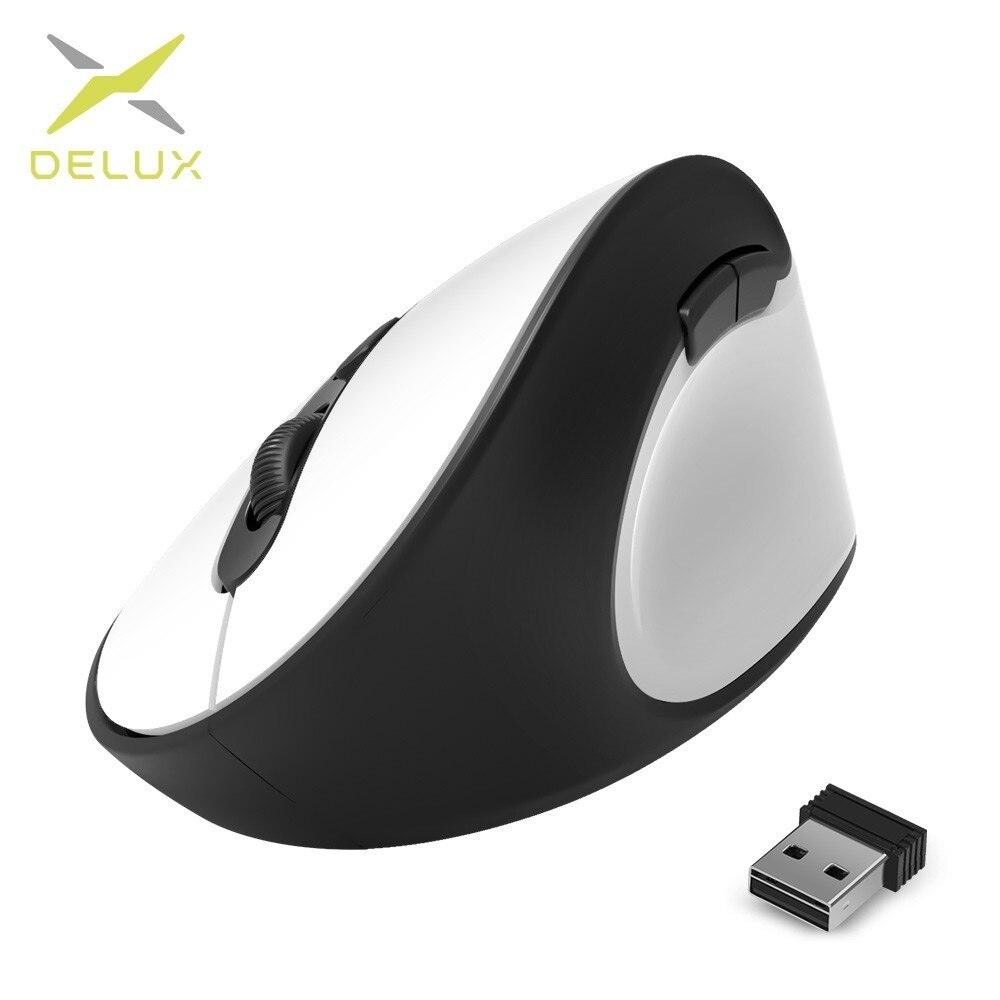 Delux M618SE 2.4G Wireless Mouse 6 Buttons 1600 DPI Ergonomic Vertical Optical Office Computer Mice Wireless For PC Laptop: White Wireless