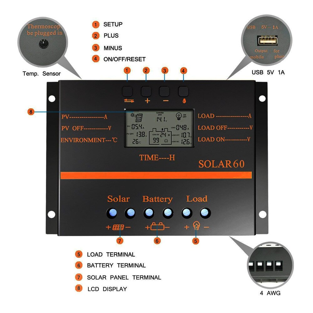 PowMr 60A 80A PWM Solar Charge Controller 12V 24V Auto Battery Solar Controllers Light Timer Control Solar Regulator